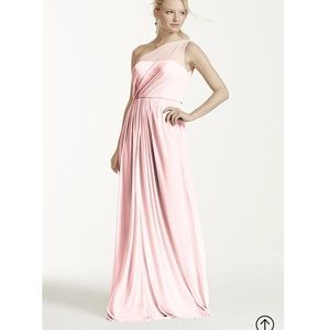 David’s Bridal Mesh Long Dress with One Shoulder